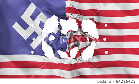 Holes in USA swastika flag 64236425