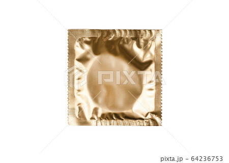 Condom in golden foil packaging isolated on white Condom in golden foil packaging isolated on white 64236753