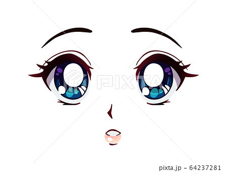 Surprised anime face. Manga style big blue eyes. 64237281