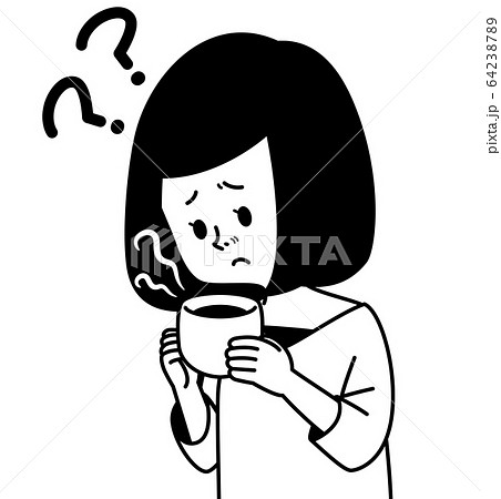 飲み物の匂いを嗅ぐ女性 白黒のイラスト素材