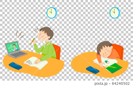 オンライン授業 勉強に集中できないイラスト シームレス のイラスト素材