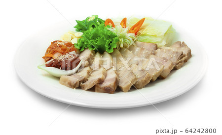 Bossam Korean Boiled Pork wraps Served Chili Spicy Bossam Korean Boiled Pork wraps Served Chili Spicy 64242800