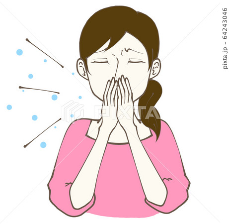 イラスト素材 クシャミを手でおさえる女性 エチケット マナーのイラスト素材