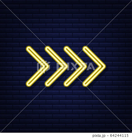Template with yellow arrow neon on blue 64244115