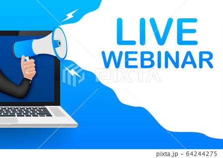 Live webinar, megaphone no laptop screen. Can be 64244275
