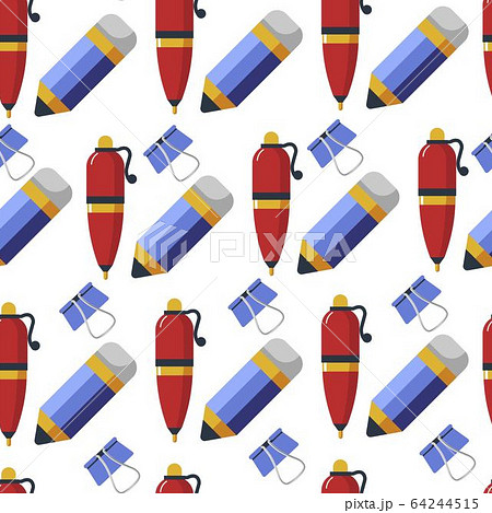 Pen and pencil with clip, stationery seamless pattern 64244515