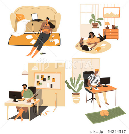 People staying at home, playing computer or working People staying at home, playing computer or working 64244517