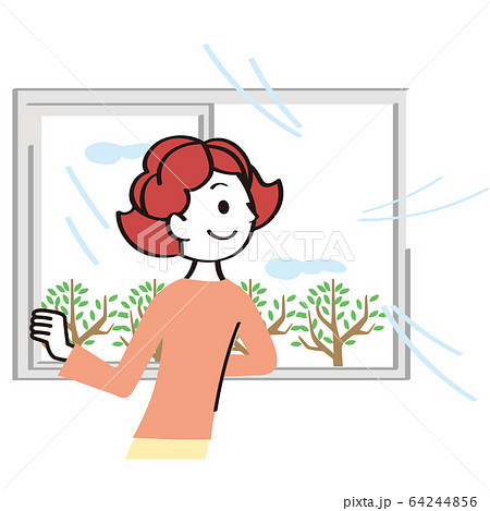 部屋の空気の入れ替えをする女性 部屋の空気の入れ替えをする女性 64244856