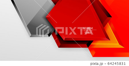 Metal glossy shiny geometric shapes with 3d effect composition. Techno futuristic vector abstract background For Wallpaper, Banner, Background, Card, Book Illustration, landing page 64245831