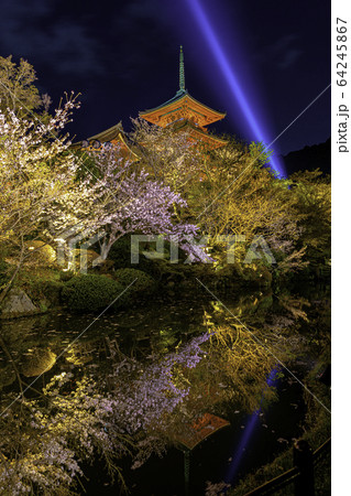 春の清水寺の三重塔とリフレクション 春の清水寺の三重塔とリフレクション 64245867