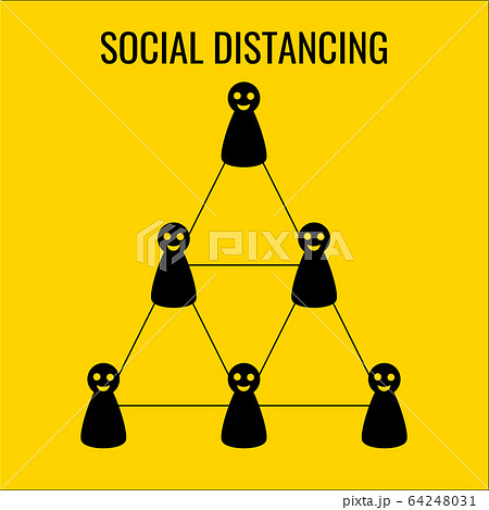 Social distance symbol to reduce the spread of disease. There are characters standing on triangles with the same distance.Vector illustration. 64248031
