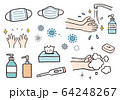 手洗い・感染症・ウイルス対策にまつわる手描きイラスト（カラー） 64248267
