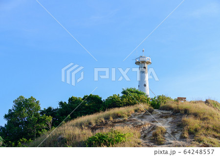 White lighthouse on a cliff at Lanta noi island, White lighthouse on a cliff at Lanta noi island, 64248557