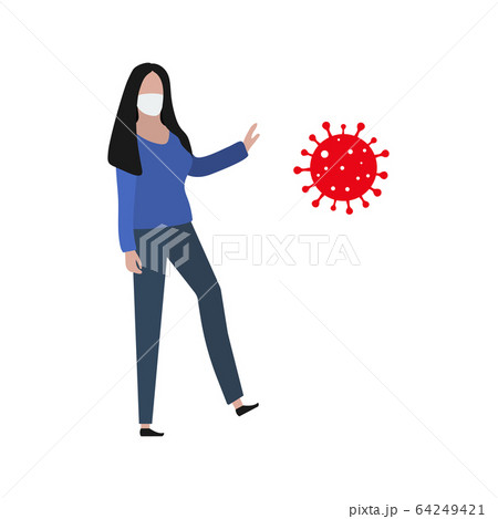 Woman in a protective mask resists the virus. Fashion trendy illustration, flat design. Pandemic and epidemic of coronavirus in the world Woman in a protective mask resists the virus. Fashion trendy illustration, flat design. Pandemic and epidemic of coronavirus in the world 64249421