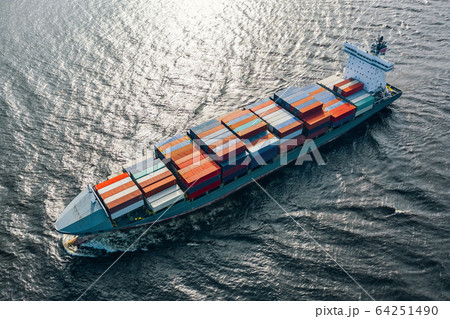 Container vessel floating in sea. 64251490