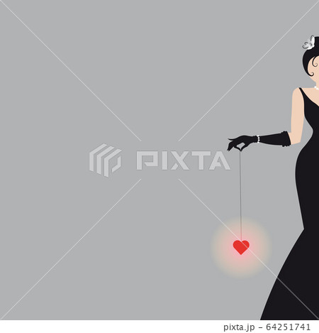 fashion Abstract silhouette of an woman in a long black dress and heart fashion Abstract silhouette of an woman in a long black dress and heart 64251741
