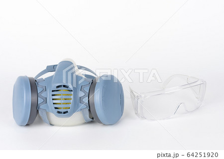 Twin filter half face respirator mask and plastic protective eyglasses,  personal protective equipment to protect against the virus covid-19. 64251920