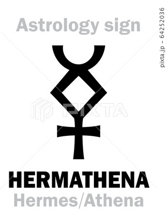 Astrology Alphabet: HERMATHENA (Hermes+Athena), Local Ancient Greek sacral dual deity of eloquence, crafts and sciences. Symbol of the doubling of wisdom. Hieroglyphic character sign (symbol). Astrology Alphabet: HERMATHENA (Hermes+Athena), Local Ancient Greek sacral dual deity of eloquence, crafts and sciences. Symbol of the doubling of wisdom. Hieroglyphic character sign (symbol). 64252036