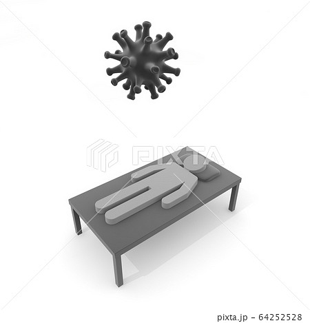 ベッドに横たわる患者。コロナウイルスに感染する。3Dレンダリング 64252528