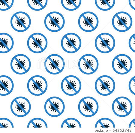 Vector seamless pattern in flat style. Endless texture. Stop coronavirus COVID-19 concept. Prohibit sign. Novel bacterium. No infection, germs. Background, wallpaper, print 64252745