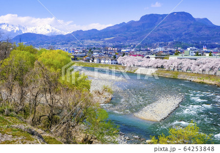 春の利根川と谷川岳 64253848