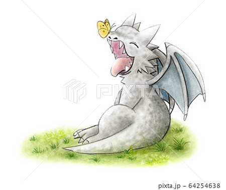 あくびをするドラゴンの子供のイラスト素材