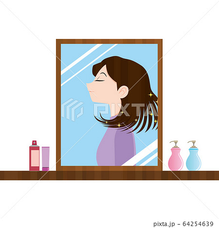 美容院 美容室 鏡 女性のイラスト素材