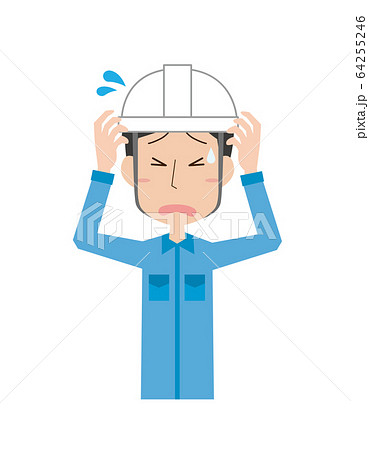 男性　作業員　作業者　上半身　困る　感情　ポーズ 64255246