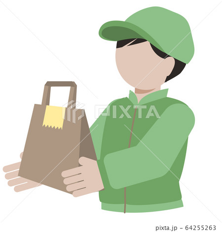 紙袋の荷物を届けるデリバリー業者の男性 64255263