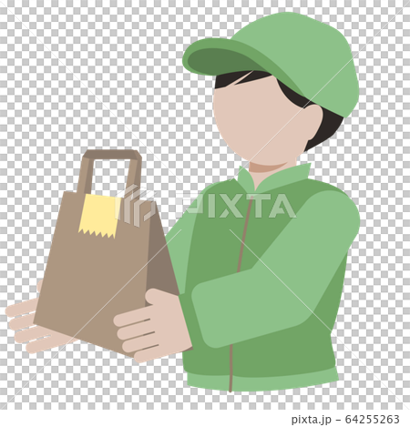 紙袋の荷物を届けるデリバリー業者の男性 64255263