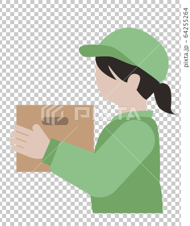 Delivery woman delivering cardboard luggage Delivery woman delivering cardboard luggage 64255264