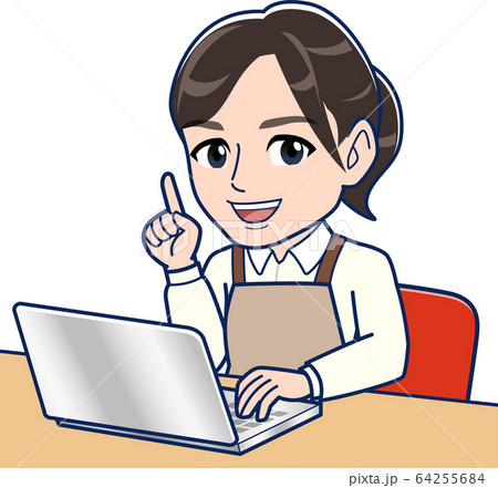 パソコン作業をする主婦のイラスト素材