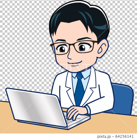 ノートパソコンと若手の医者のイラスト素材