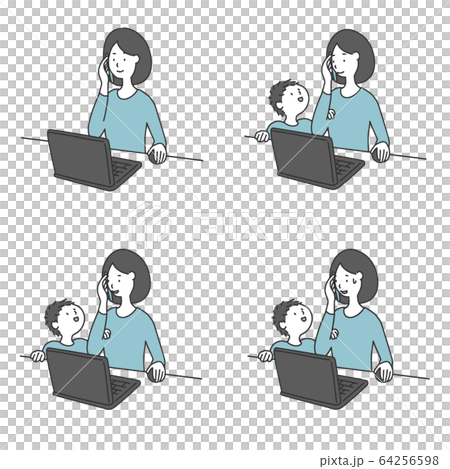 Set of childcare women working from home Set of childcare women working from home 64256598