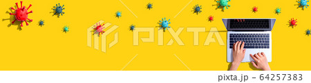 Laptop computer with epidemic influenza concept Laptop computer with epidemic influenza concept 64257383
