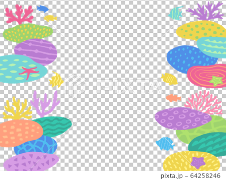 珊瑚礁と熱帯魚の縦フレームセット 64258246