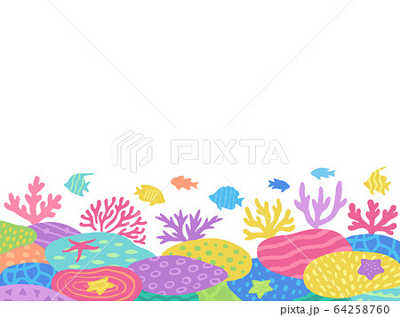 サンゴ礁と熱帯魚のイラストのイラスト素材