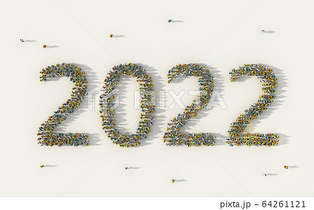 Large group of people forming 2022 text number for 64261121