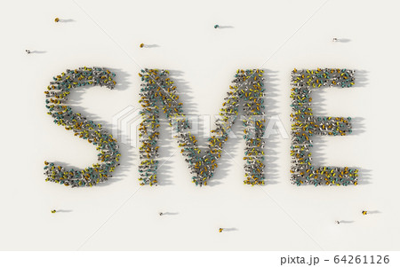 Large group of people forming SME lettering text 64261126
