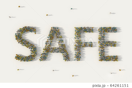 Large group of people forming Safe lettering text 64261151