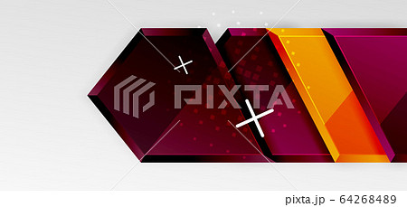 Metal glossy shiny geometric shapes with 3d effect composition. Techno futuristic vector abstract background For Wallpaper, Banner, Background, Card, Book Illustration, landing page 64268489