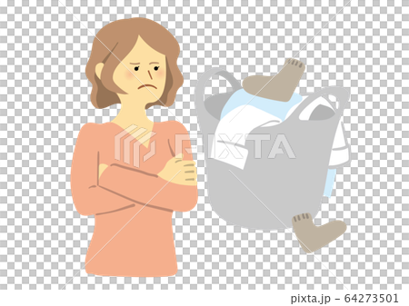 A woman in trouble with a pile of laundry 64273501