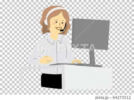 パソコンのディスプレイに向かってしゃべる女性のイラスト素材