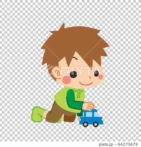ミニカーで遊んでいる小さな男の子のイラスト素材