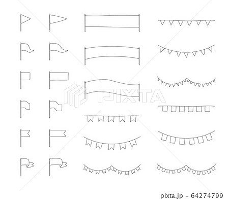 旗のおしゃれな手書き風の見出し装飾 素材 イラスト フレーム セットのイラスト素材