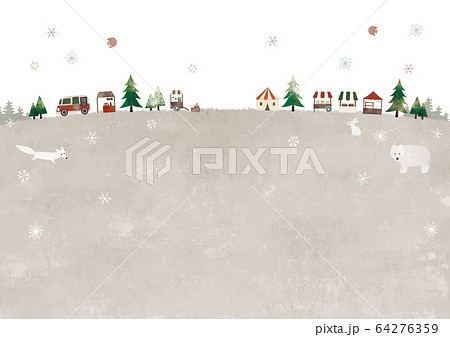 雪の草原とクリスマスマーケットと動物 雪の草原とクリスマスマーケットと動物 64276359