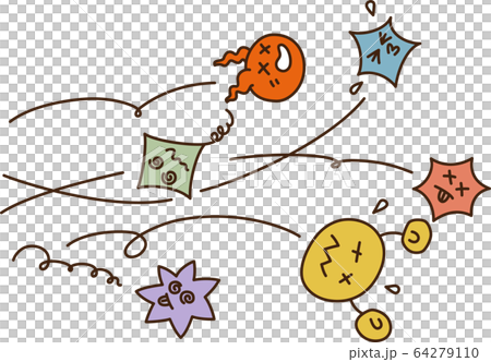 バイ菌たちがやっつけられて追い返されているイラスト バイ菌たちがやっつけられて追い返されているイラスト 64279110