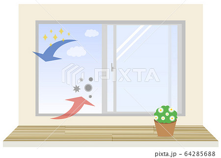 換気　窓　ウイルス対策　イラスト 64285688