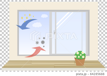 換気　窓　ウイルス対策　イラスト 64285688