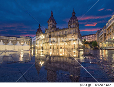 A Coruna, Spain. View of Praza de Maria Pita at dusk A Coruna, Spain. View of Praza de Maria Pita at dusk 64287382